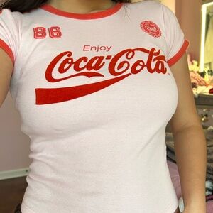 Coca Cola Women's Pink and Red Logo T-Shirt